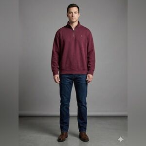 Polo Ralph Lauren Burgundy Smooth 1/4 Zip Pullover Sweater Mens Large